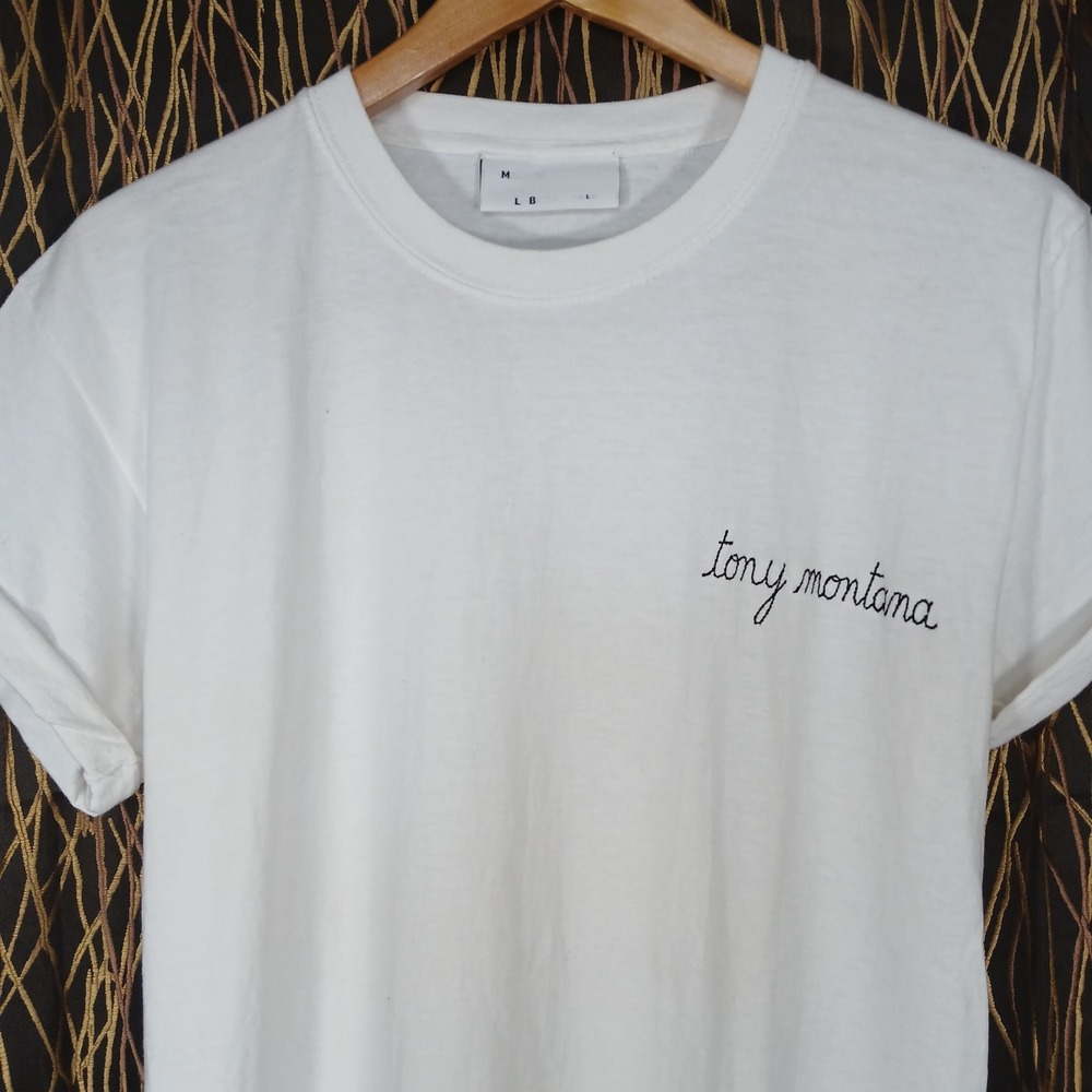 Maison Labiche T-Shirt Mens Medium White Tony Montana Embroidered Made in France